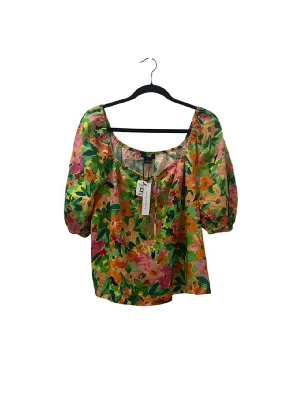 Sanctuary Bright Floral Linen Blend Peasant Blouse NWT | Cottagecore Boho Top XL